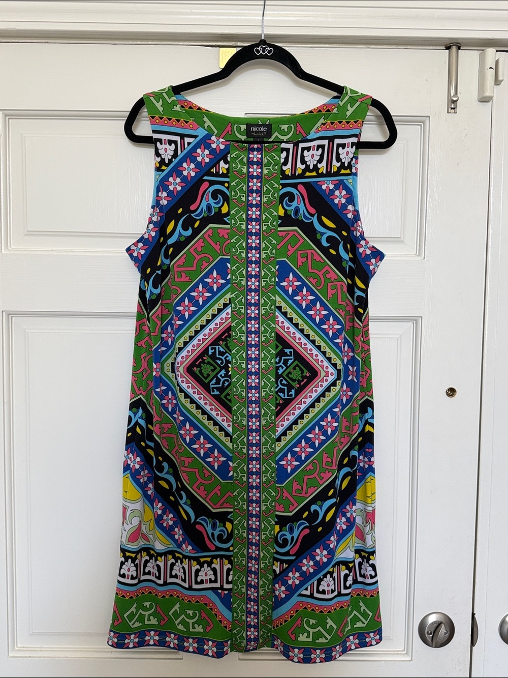 Nicole Miller Bright Multicolor Geometric Shift Dress - Blue Green Pink Size L